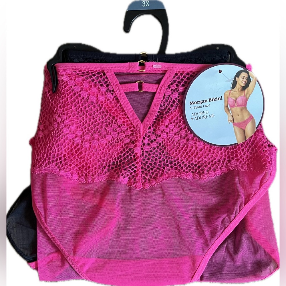 Adore Me Pink and black Lace Bikini 2 pack Set. NWT. Women’s Size 3X